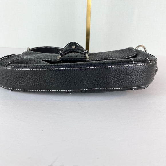 Kate Landry Black With White Stitching Pebble Leather Snap Closure Handbag - Picture 6 of 8